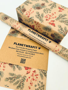 Christmas Pine Gift Wrap - Recycled Kraft Wrapping Paper