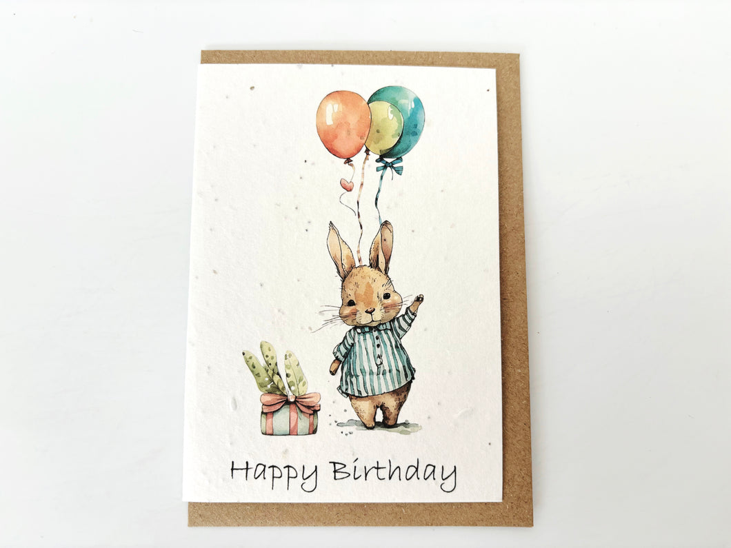 Bunny Happy Birthday Balloons - Plantable Greetings Seed Card