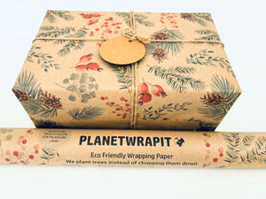 Christmas Pine Gift Wrap - Recycled Kraft Wrapping Paper