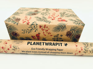 Christmas Pine Gift Wrap - Recycled Kraft Wrapping Paper