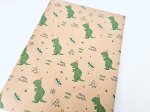 Christmas Tree-Rex Gift Wrap - Recycled Kraft Wrapping Paper