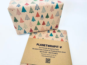 Colourful Christmas Trees Gift Wrap - Recycled Kraft Wrapping Paper