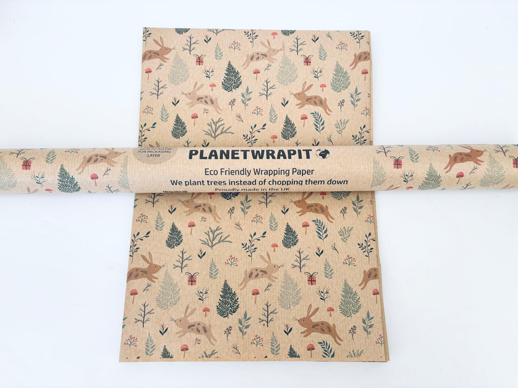 Christmas Bunnies Gift Wrap - Recycled Kraft Wrapping Paper