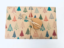 Load image into Gallery viewer, Colourful Christmas Trees Gift Wrap - Recycled Kraft Wrapping Paper
