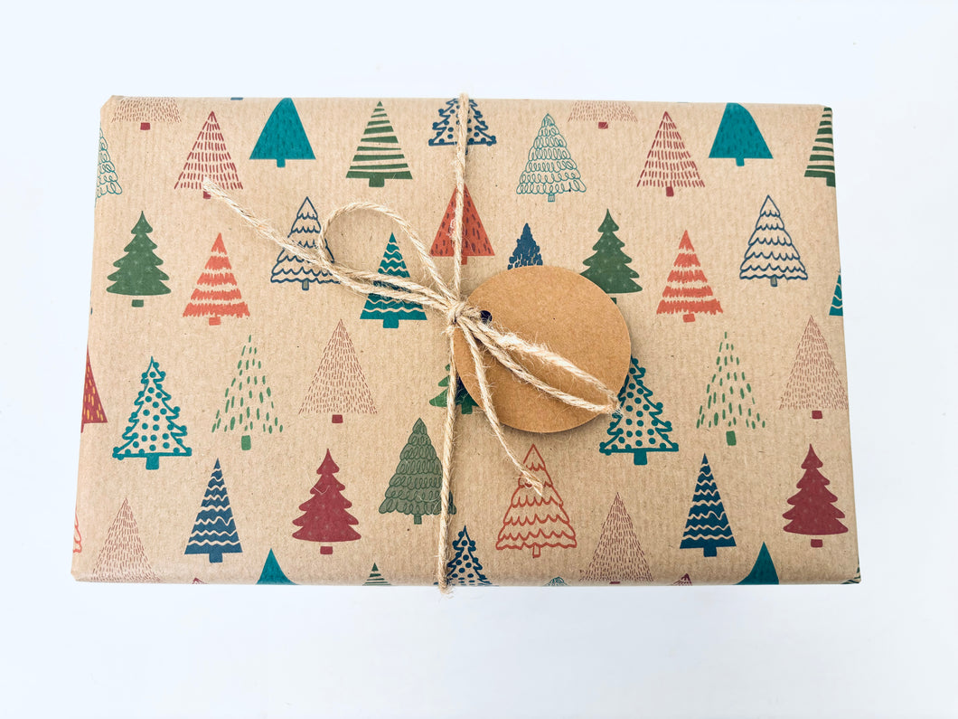 Colourful Christmas Trees Gift Wrap - Recycled Kraft Wrapping Paper